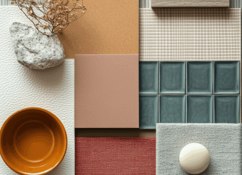 Muestras de pisos porcelánicos en diferentes colores y acabados, mostrando opciones para elegir el diseño ideal.