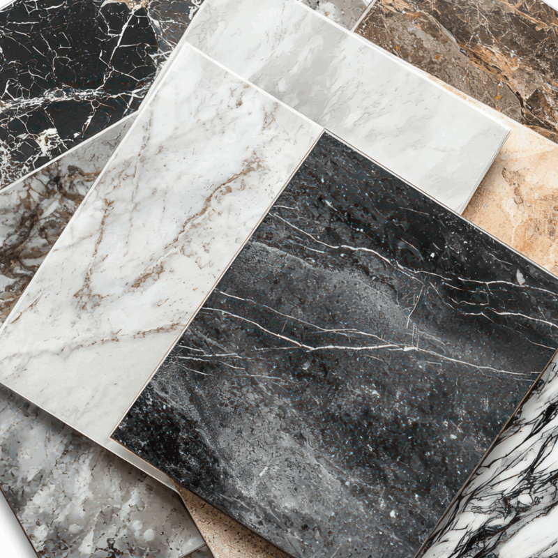 Ambiente moderno con diferentes estilos de pisos porcelánicos y cerámicos que representan las últimas tendencias en diseño.