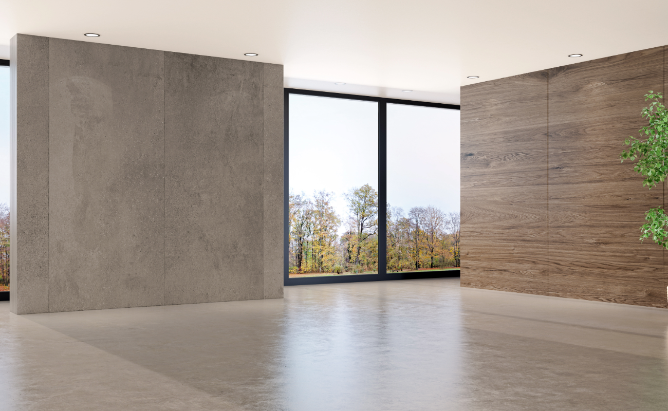 Piso de gran formato Rivarolo 90x180 instalado en showroom de Grupo Dalvi 25 poniente