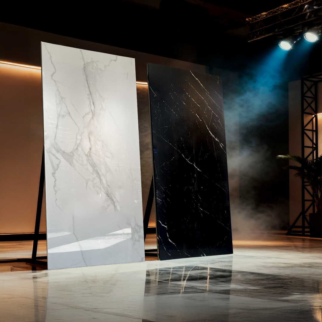 Piso de gran formato Rivarolo 90x180 instalado en showroom de Grupo Dalvi 25 poniente 3312. Rivarolo