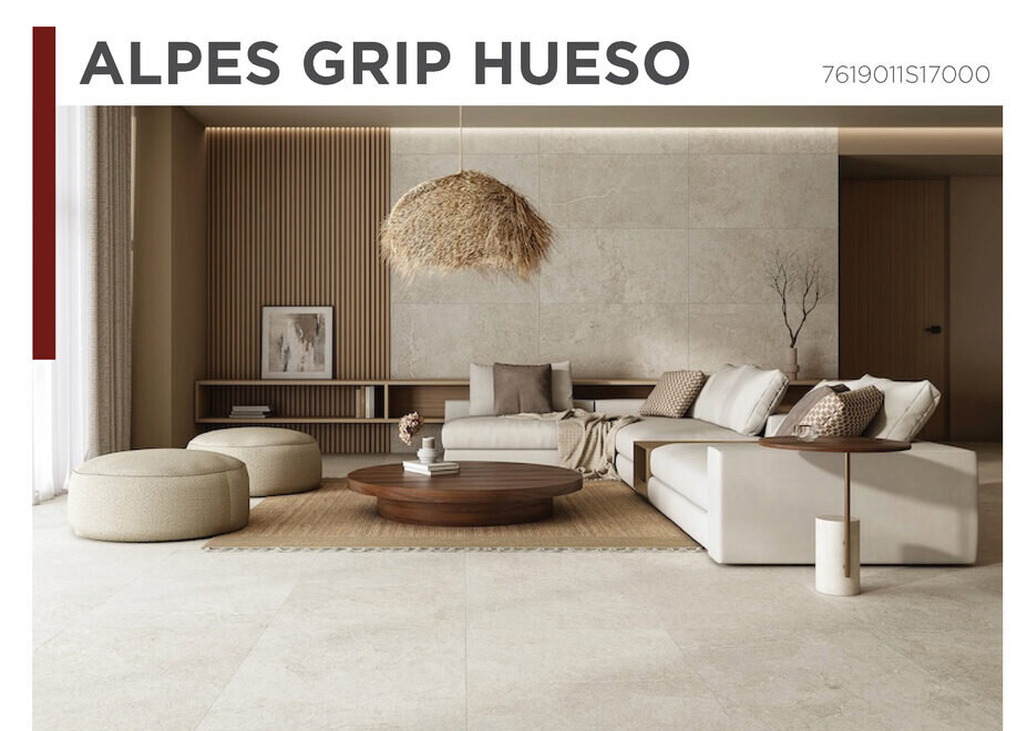 Porcelanato Cesantoni Alpes Grip Hueso disponible en Grupo Dalvi Puebla