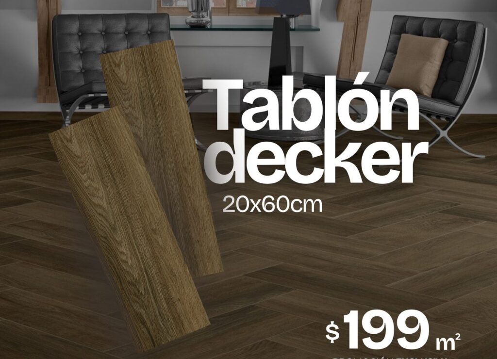 Tablón Decker Cesantoni 20x60cm piso tipo madera oscura a $199 por metro cuadrado en Grupo Dalvi Puebla