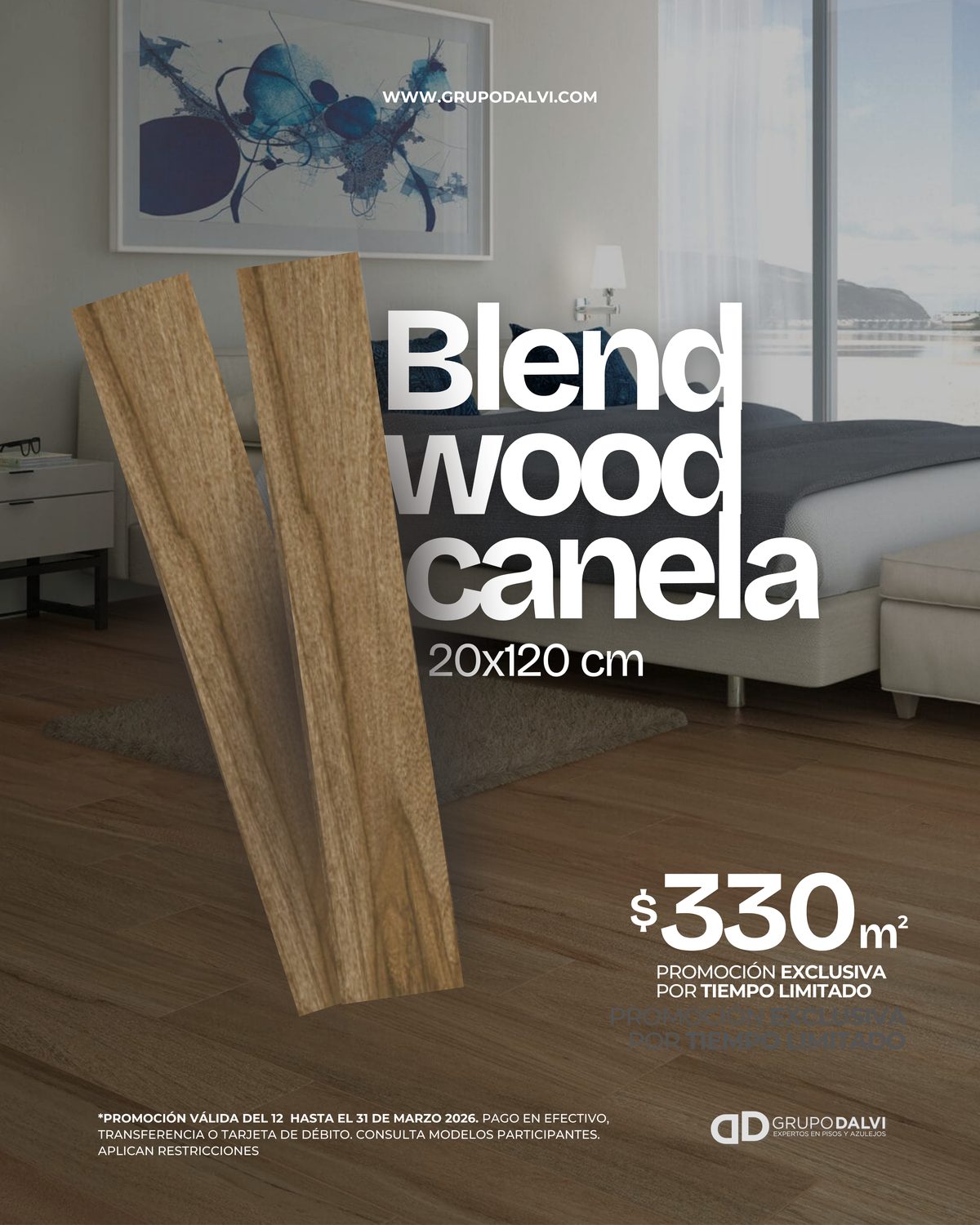 Blend Wood Canela Cesantoni 20x120cm piso gran formato tipo madera canela a $330/m² en Grupo Dalvi Puebla