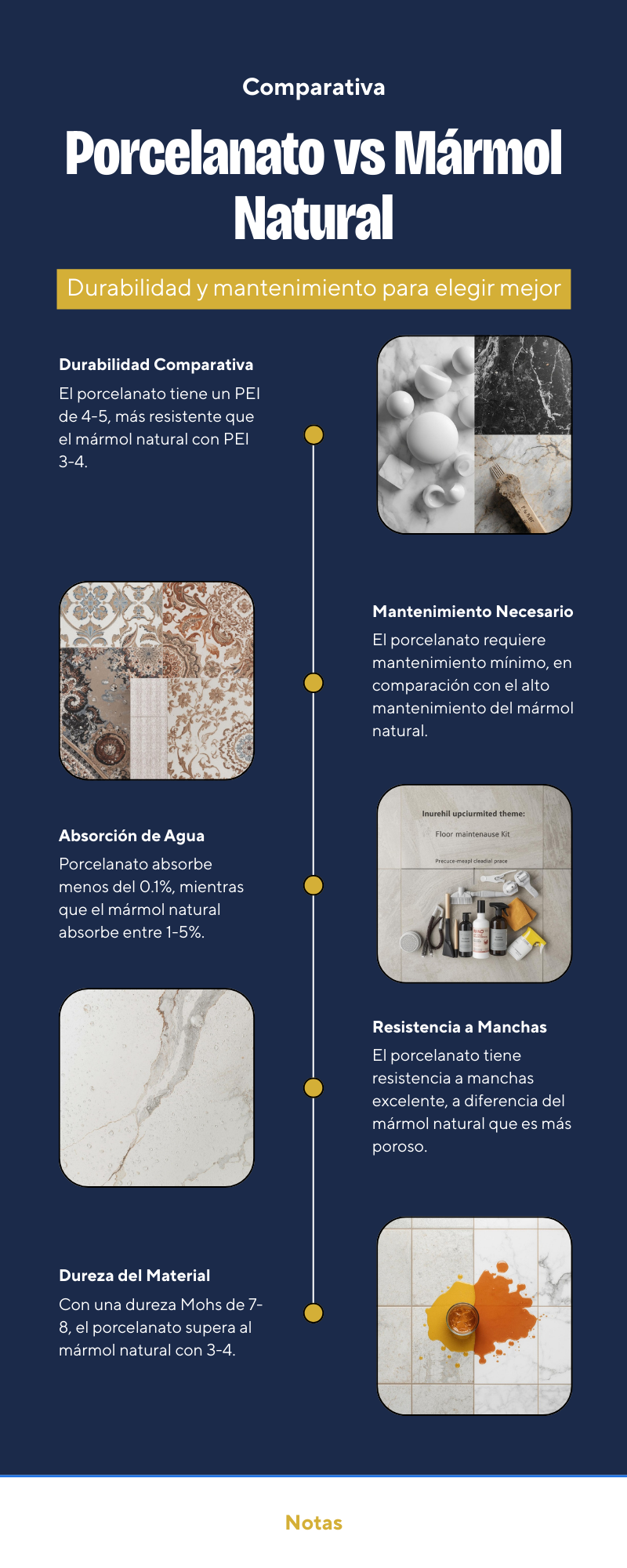 Infografia comparativa porcelanato PEI 5 versus marmol natural