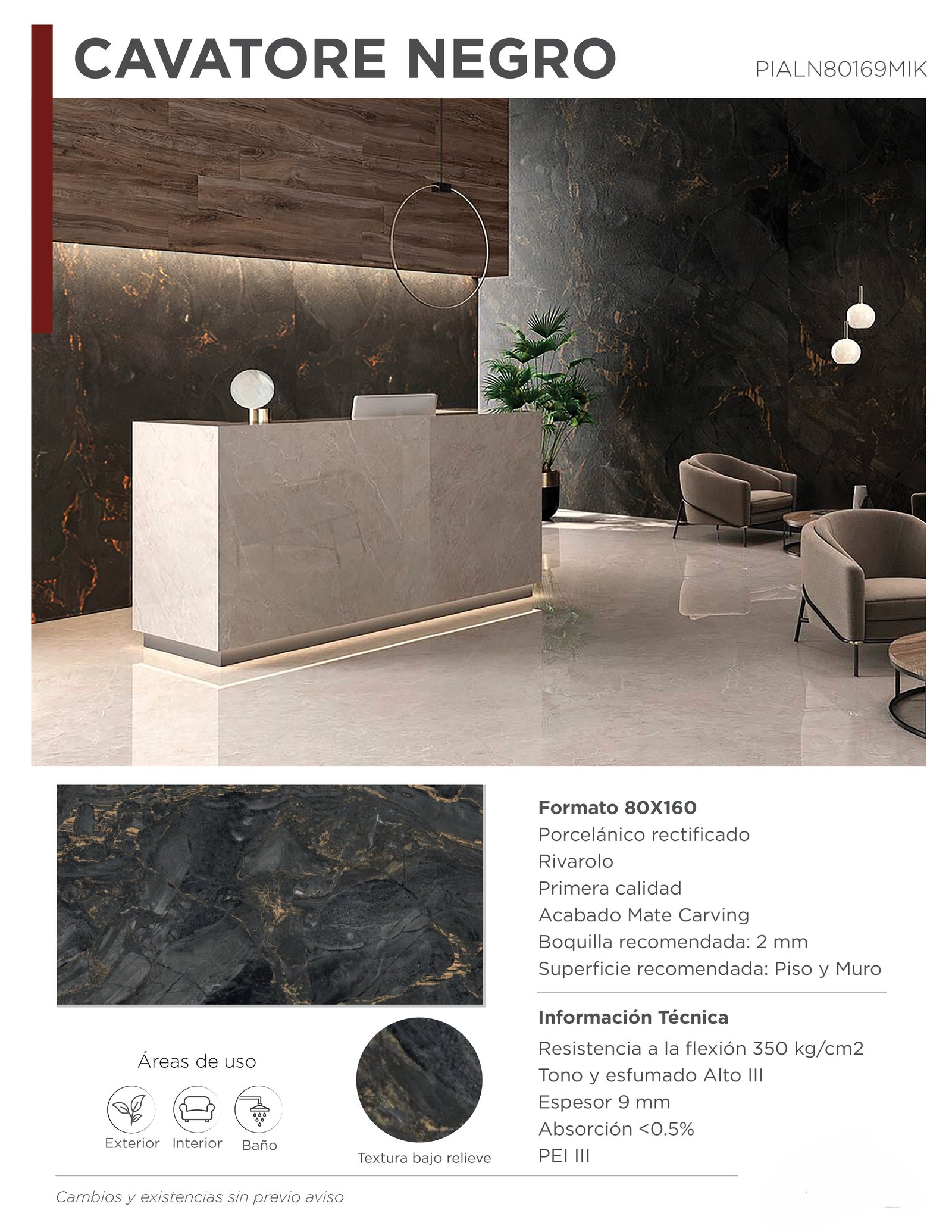 Porcelanico Rivarolo Cavatore Negro 80x160 mate carving Grupo Dalvi Atlixco