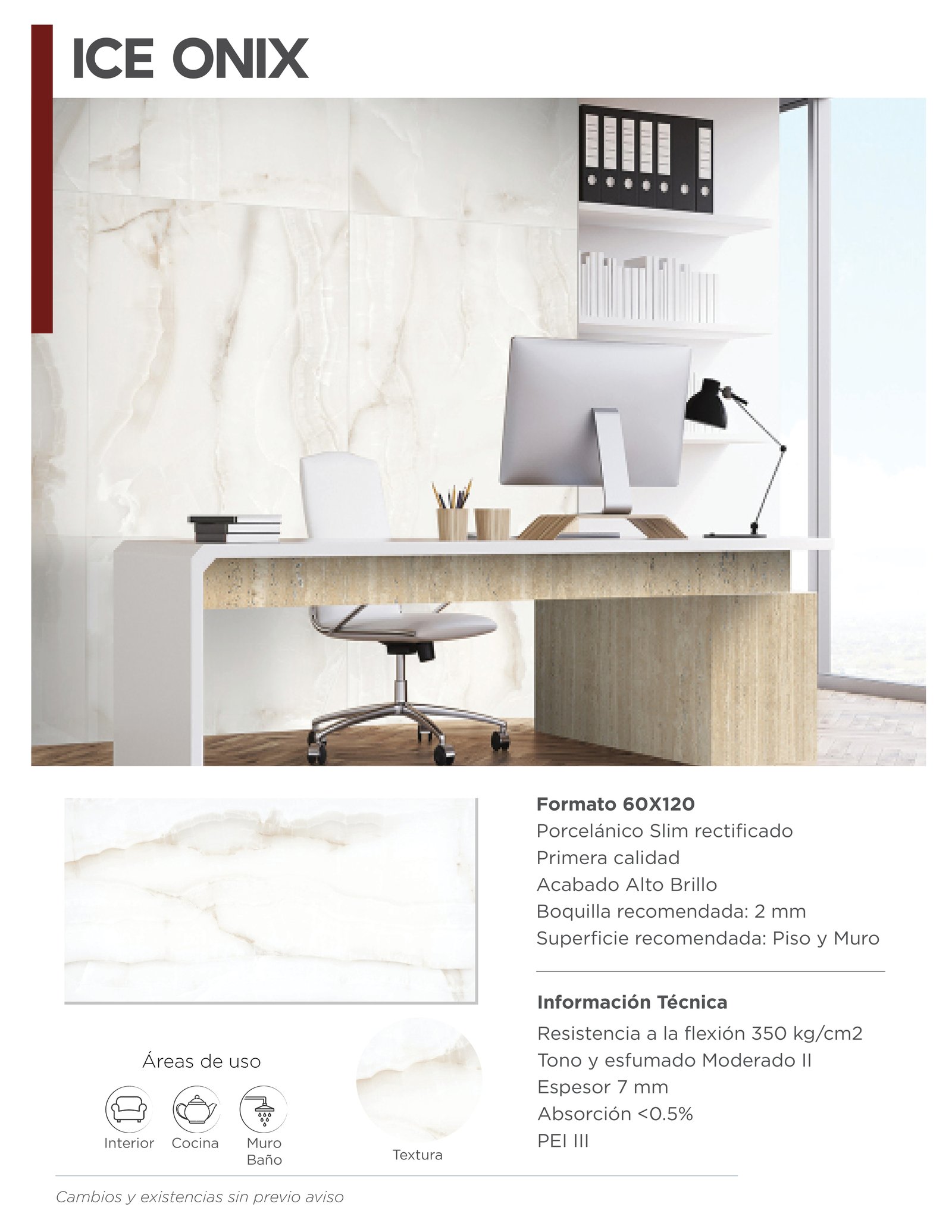 Pisos porcelanico Ice Onix 60x120 alto brillo Grupo Dalvi Atlixco