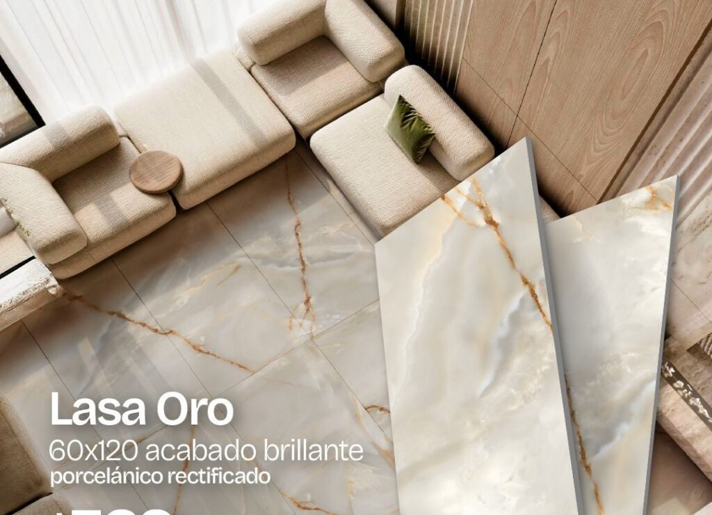 Oferta especial Lasa Oro porcelánico rectificado 60x120 acabado brillante a $329 m2 en Grupo Dalvi Puebla del 1 al 15 de mayo 2026