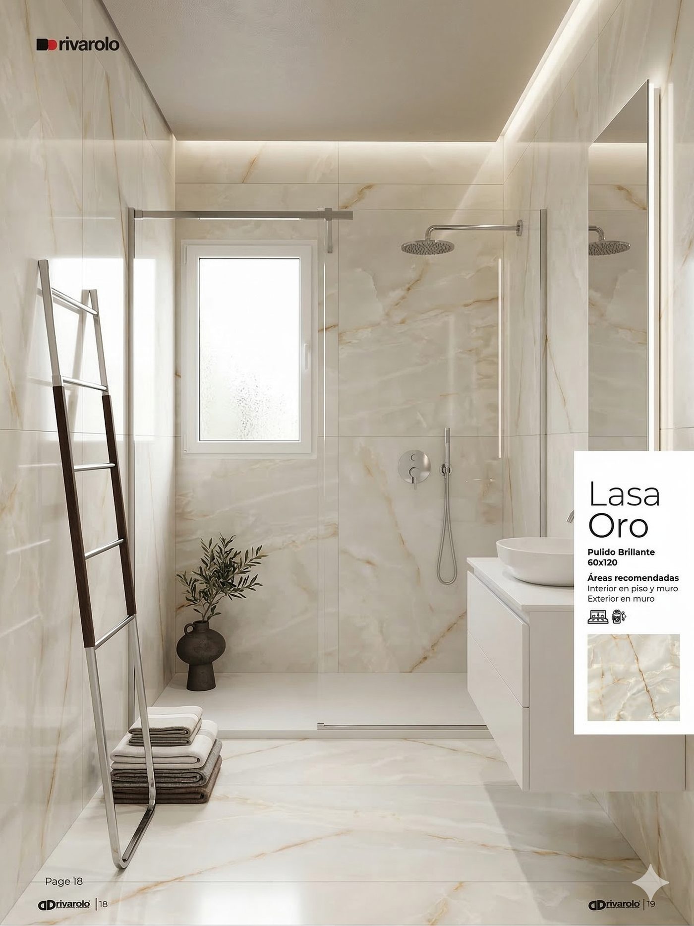 Baño con porcelánico Lasa Oro 60x120 brillante Rivarolo