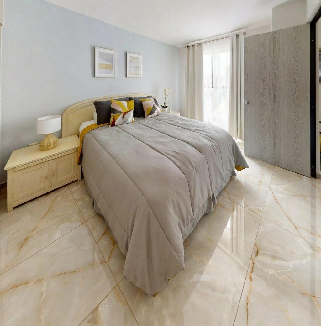 Recámara con piso Lasa Oro 60x120 brillante Rivarolo Grupo Dalvi