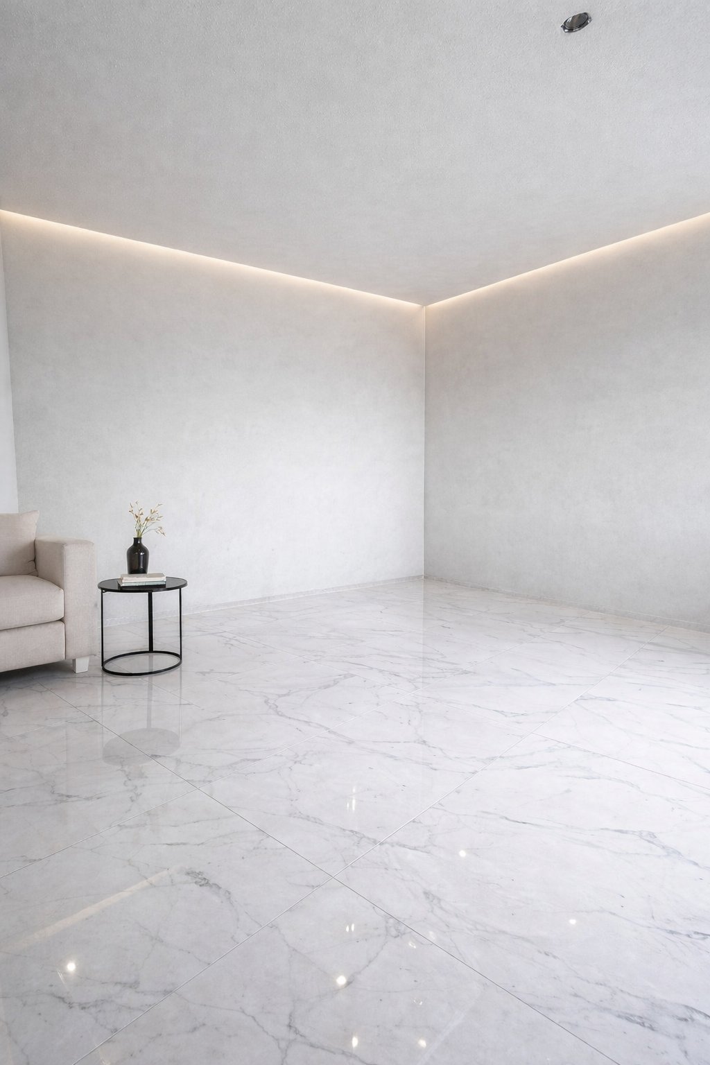 Sala con Miami Bianco 60x120 mate porcelánico Rivarolo