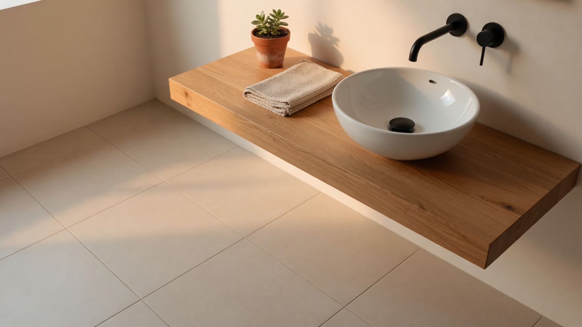 Piso de porcelanato con juntas perfectas y grifería negra mate — Grupo Dalvi Puebla