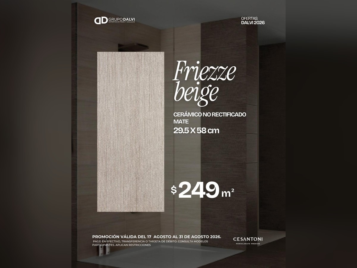 Oferta Friezze Beige cerámico no rectificado mate 29.5 × 58 cm a $249 por m², Grupo Dalvi Puebla