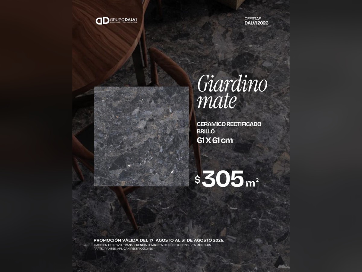 Oferta Giardino Mate cerámico rectificado brillo 61 × 61 cm a $305 por m², Grupo Dalvi Puebla