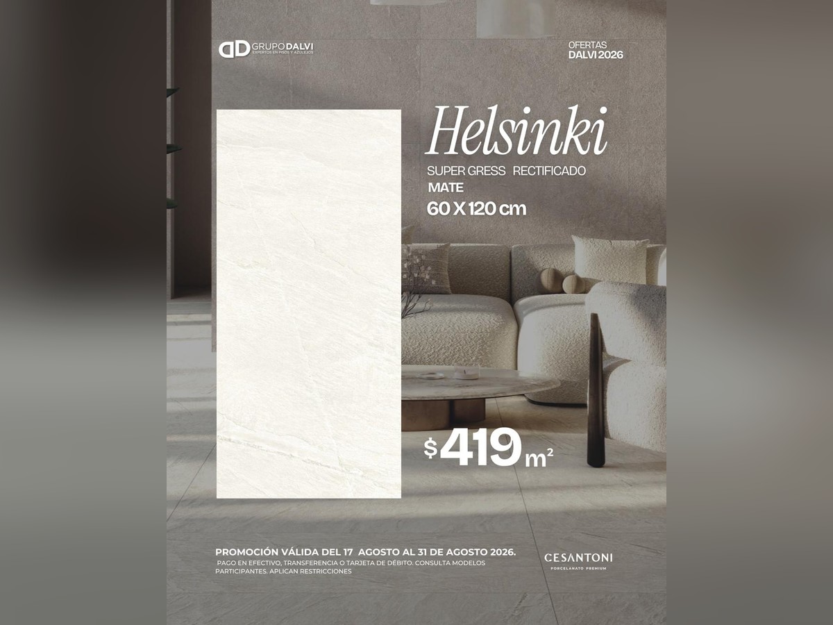 Oferta Helsinki super gress rectificado mate 60 × 120 cm a $419 por m², Grupo Dalvi Puebla