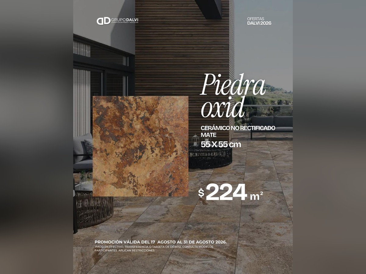 Oferta Piedra Oxid cerámico no rectificado mate 55 × 55 cm a $224 por m², Grupo Dalvi Puebla