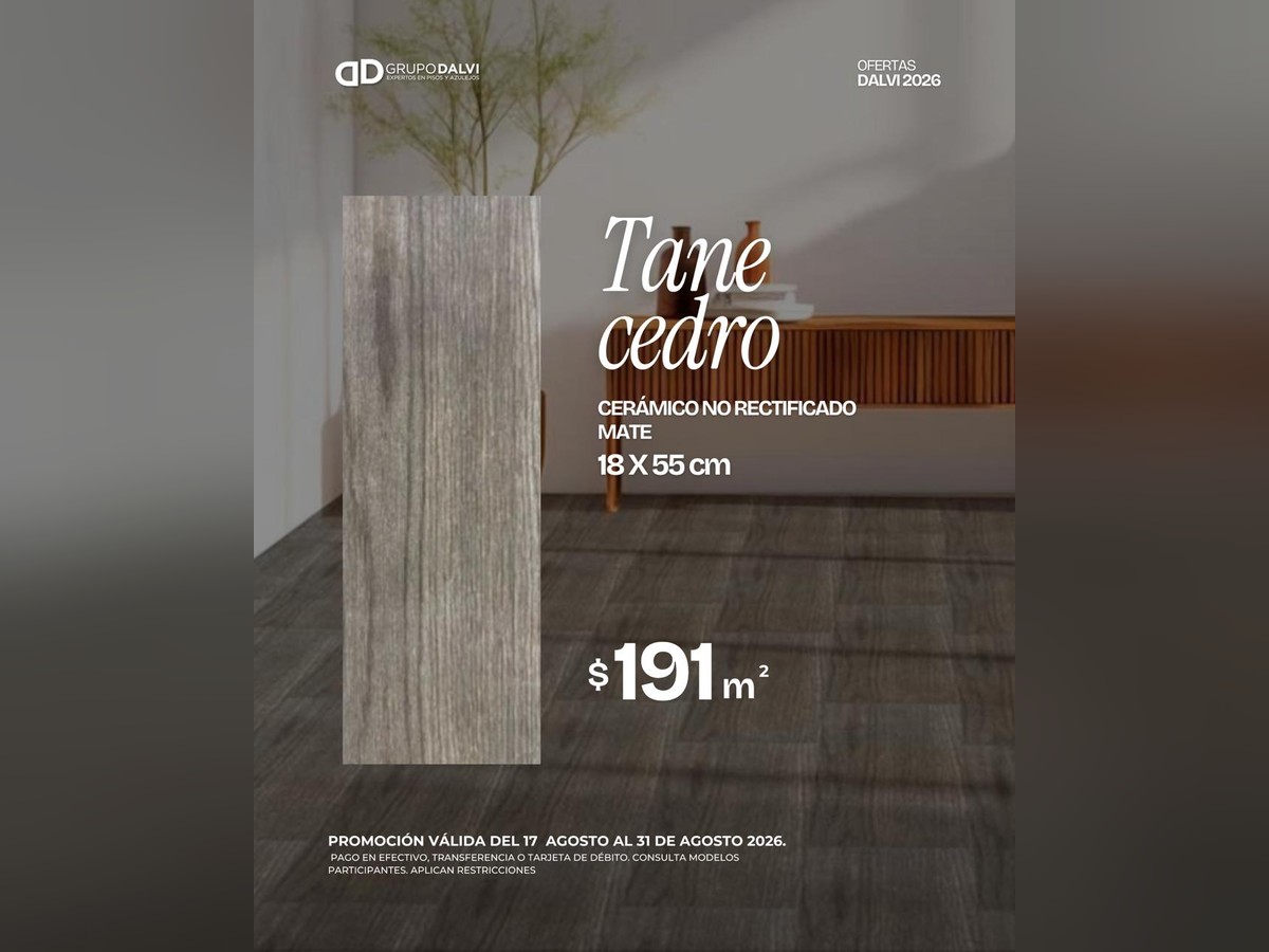 Oferta Tane Cedro cerámico no rectificado mate 18 × 55 cm a $191 por m², Grupo Dalvi Puebla