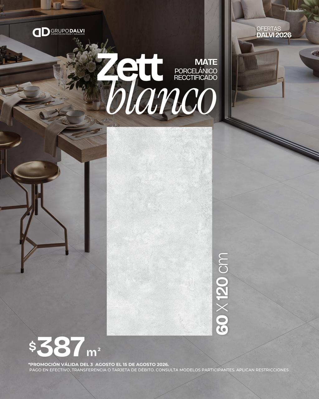 Porcelanato Zett Blanco mate 60x120 cm en cocina moderna, oferta agosto 2026 Grupo Dalvi Puebla