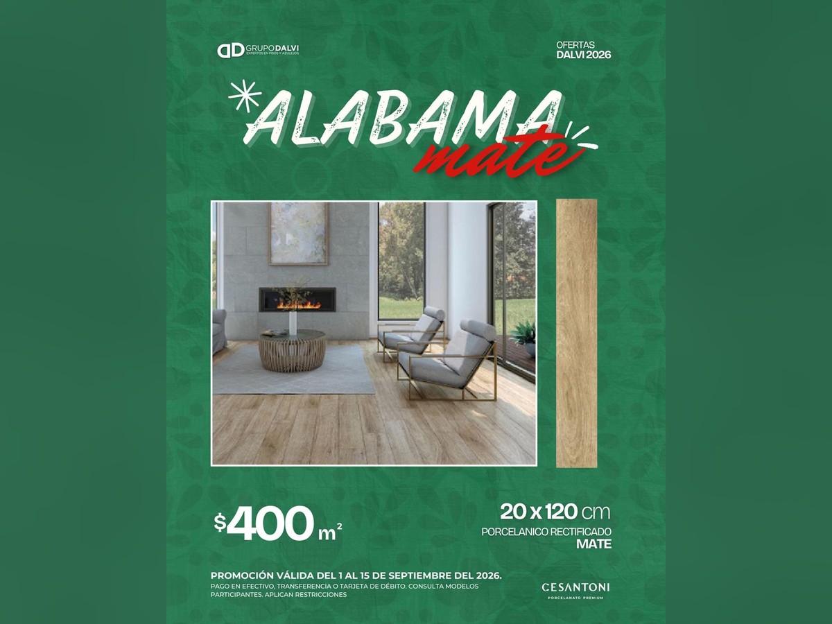 Alabama Mate 20x120 cm, porcelánico rectificado mate de Cesantoni, a 400 pesos el metro cuadrado del 1 al 15 de septiembre de 2026 en Grupo Dalvi Puebla