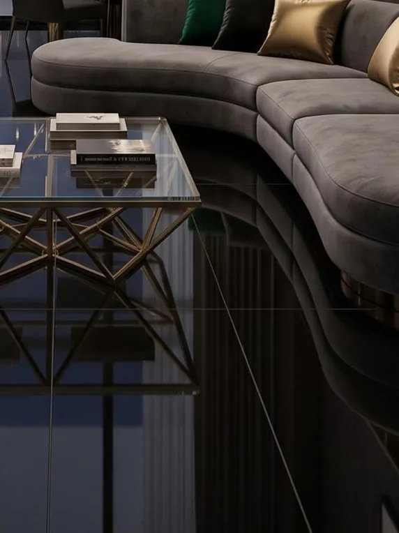 Ambiente de referencia del piso Super Black 60x120 cm, porcelánico rectificado brillante