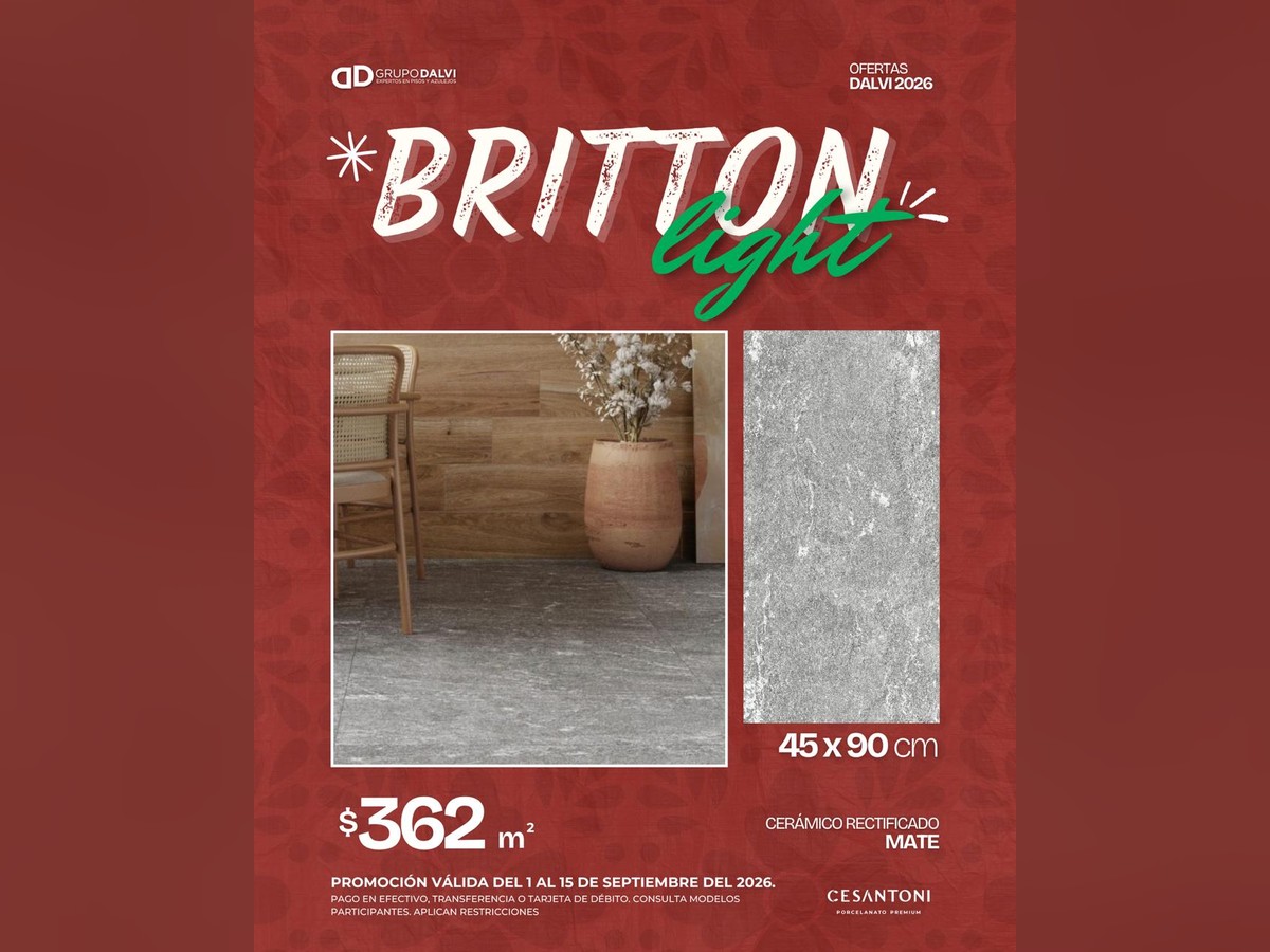 Britton Light 45x90 cm, cerámico rectificado mate de Cesantoni, a 362 pesos el metro cuadrado del 1 al 15 de septiembre de 2026 en Grupo Dalvi Puebla