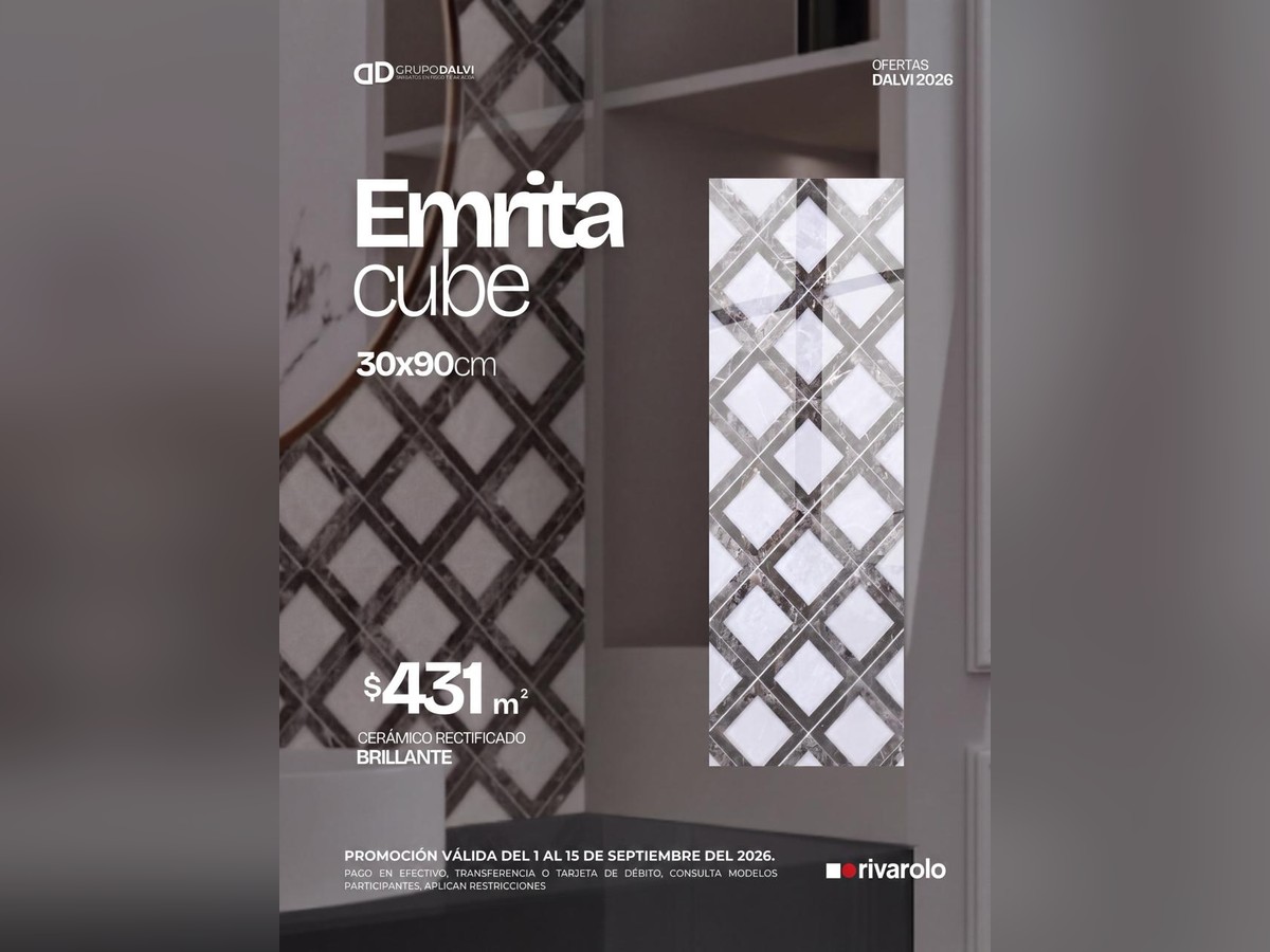 Emrita Cube 30x90 cm, cerámico rectificado brillante para muro, marca Rivarolo, a 431 pesos el metro cuadrado en Grupo Dalvi Puebla