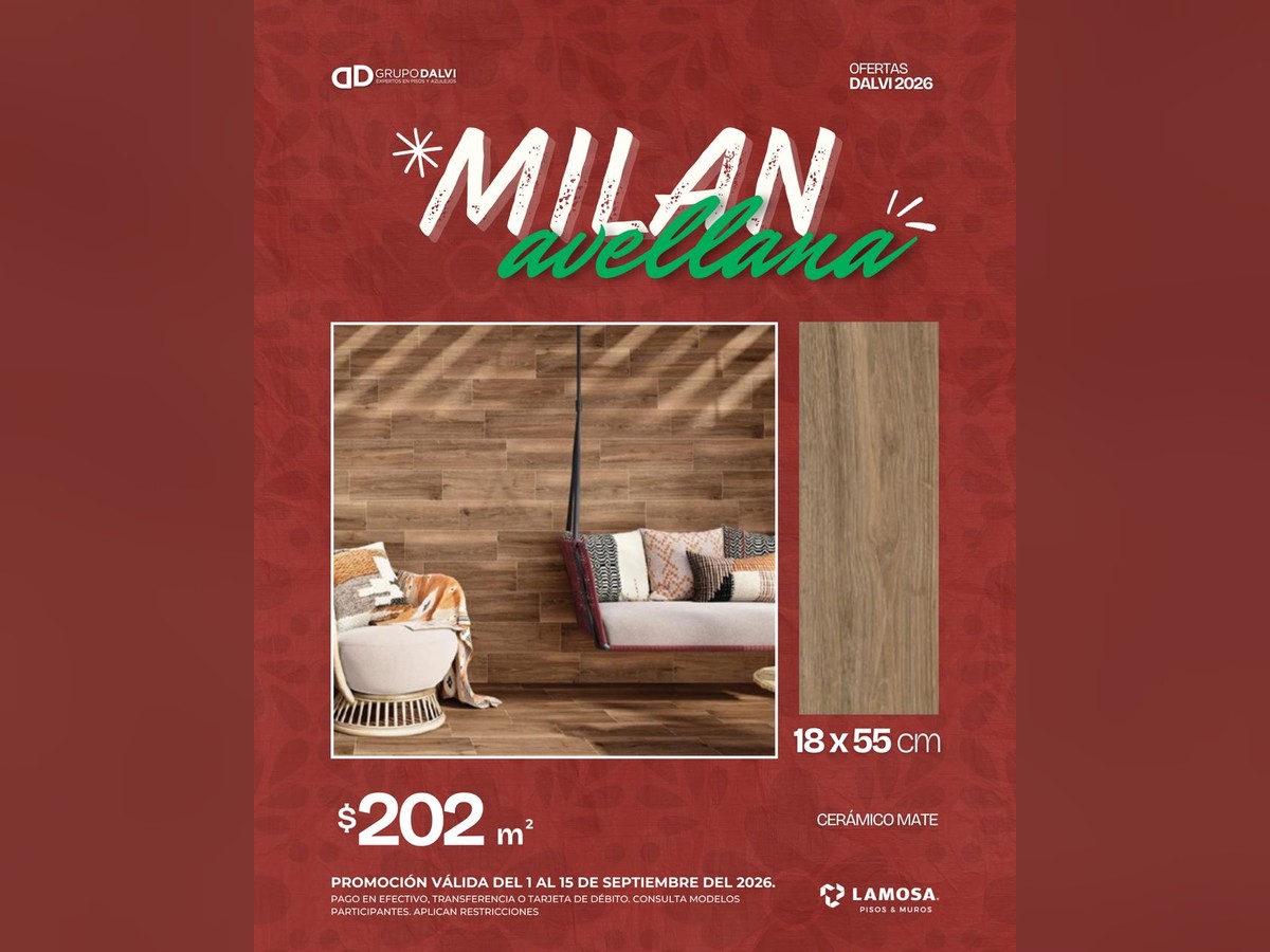 Milan Avellana 18x55 cm, cerámico mate de Lamosa, a 202 pesos el metro cuadrado del 1 al 15 de septiembre de 2026 en Grupo Dalvi Puebla
