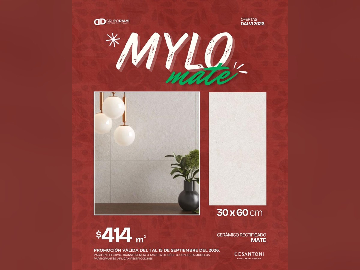 Mylo Mate 30x60 cm, cerámico rectificado mate de Cesantoni, a 414 pesos el metro cuadrado del 1 al 15 de septiembre de 2026 en Grupo Dalvi Puebla