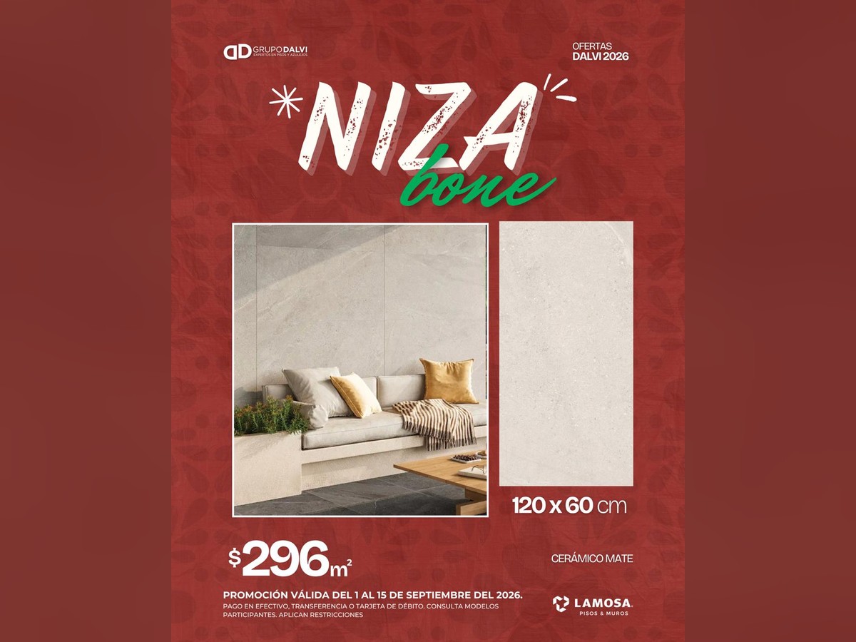 Niza Bone 120x60 cm, cerámico mate de Lamosa, a 296 pesos el metro cuadrado del 1 al 15 de septiembre de 2026 en Grupo Dalvi Puebla
