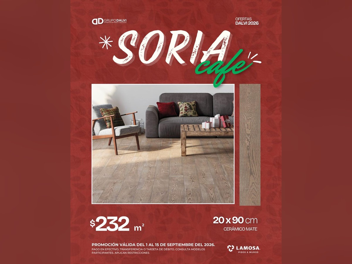 Soria Café 20x90 cm, cerámico mate de Lamosa, a 232 pesos el metro cuadrado del 1 al 15 de septiembre de 2026 en Grupo Dalvi Puebla