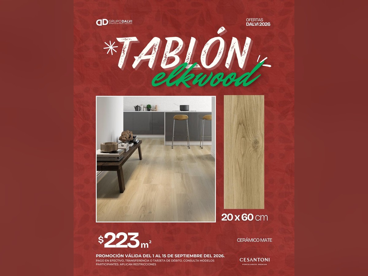 Tablón Elkwood 20x60 cm, cerámico mate de Cesantoni, a 223 pesos el metro cuadrado del 1 al 15 de septiembre de 2026 en Grupo Dalvi Puebla